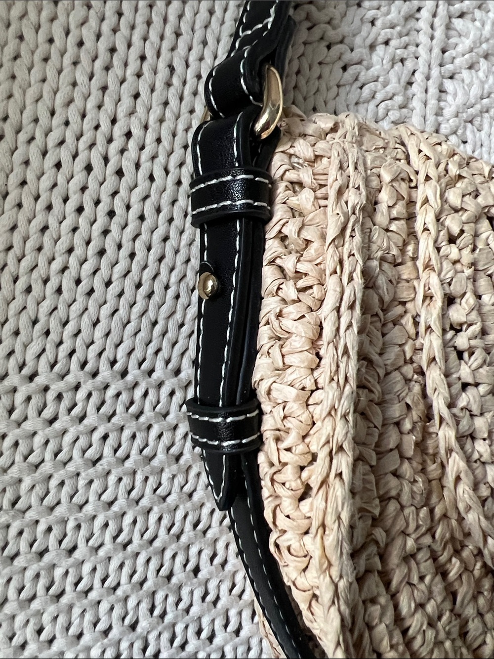 Zara Half Moon Woven Straw Crossbody Bag with Black Leather Trim - Picture 3 of 5